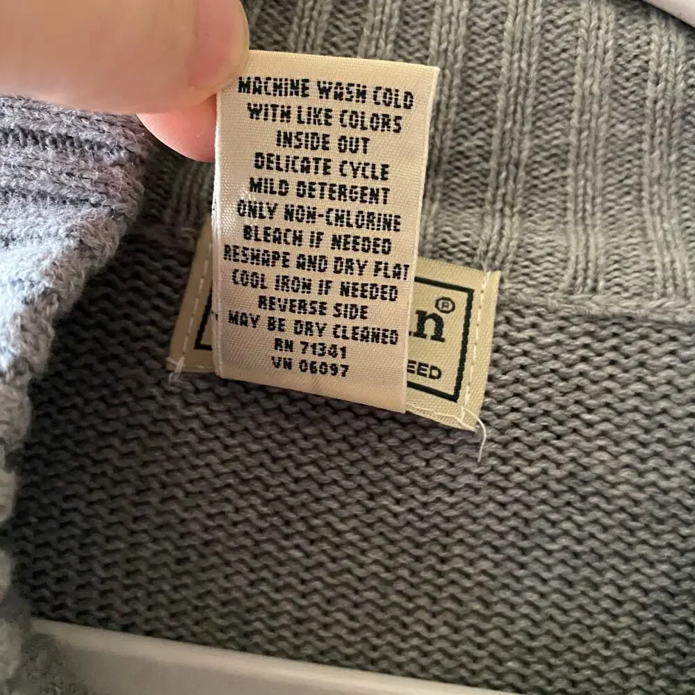 L.L. Bean Sweater Cardigan Full Zip 100% Cotton Gray Mens Size Large